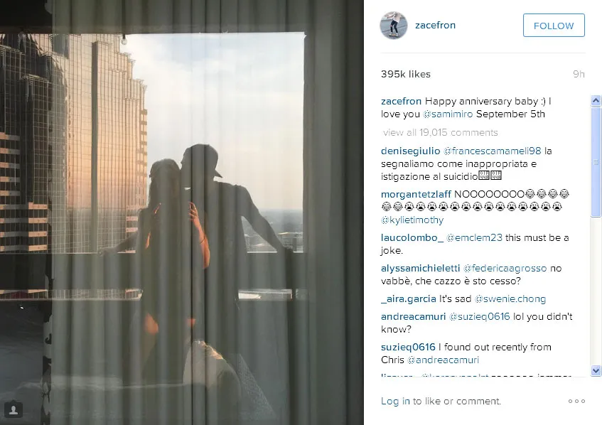 Zac Efron ucapkan cinta pada Sami Miro © Instagram/zacefron