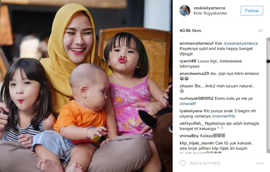 Aksi iseng Bia pada para buah hatinya © Instagram/zaskiadyamecca