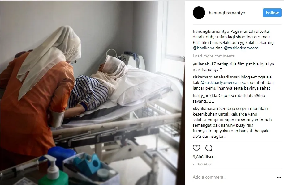Zaskia Adya Mecca sempat muntah darah. 姆nstagram.com/hanungbramantyo