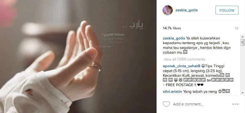 Zaskia berserah diri © Instagram/zaskia_gotix