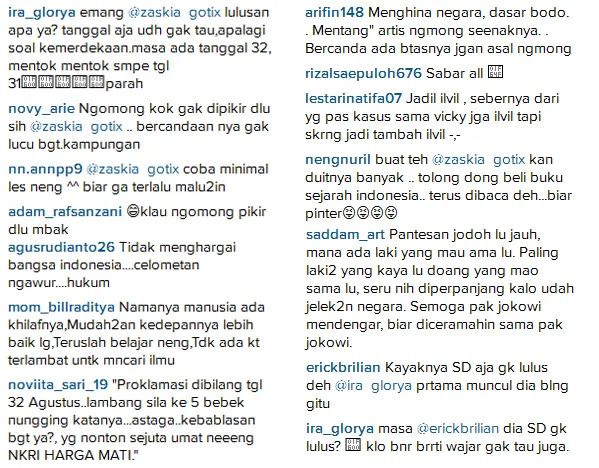 Komentar netizen menanggapi aksi Zaskia Gotik © Instagram/zaskia_gotix