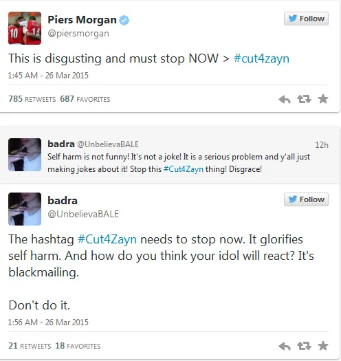 Banyak yang tak setuju dengan tindakan orang yang melakukan #cut4zayn @twitter