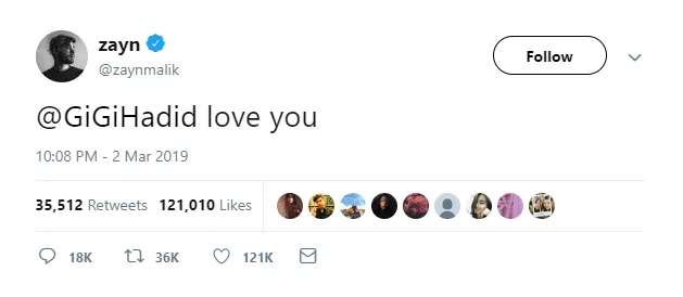 Inikah bukti Zayn dan Gigi balikan? © twitter.com/zaynmalik