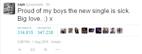 Zayn memuji single Drag Me Down © twitter.com/zaynmalik