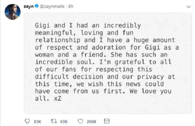 Ungkapan Zayn Malik di twitter (credit : twitter.com/zaynmalik