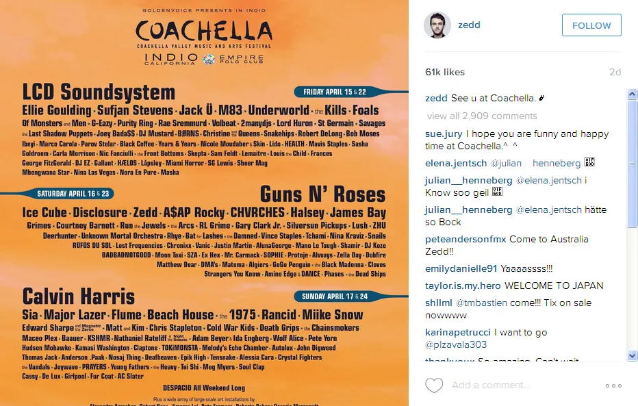 Zedd Telah Siap Untuk Tampil di Coachella © Instagram Zedd