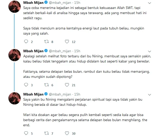 Mbah Mijan berharap Nining segera pulih ©twitter/mbah_mijan