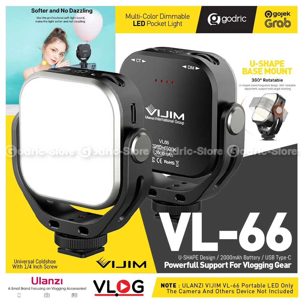 ULANZI VL66 VIJIM Video LED Light Rotate 360 RECHARGEABLE Lampu Studio Smartphone HP (Alt W49)