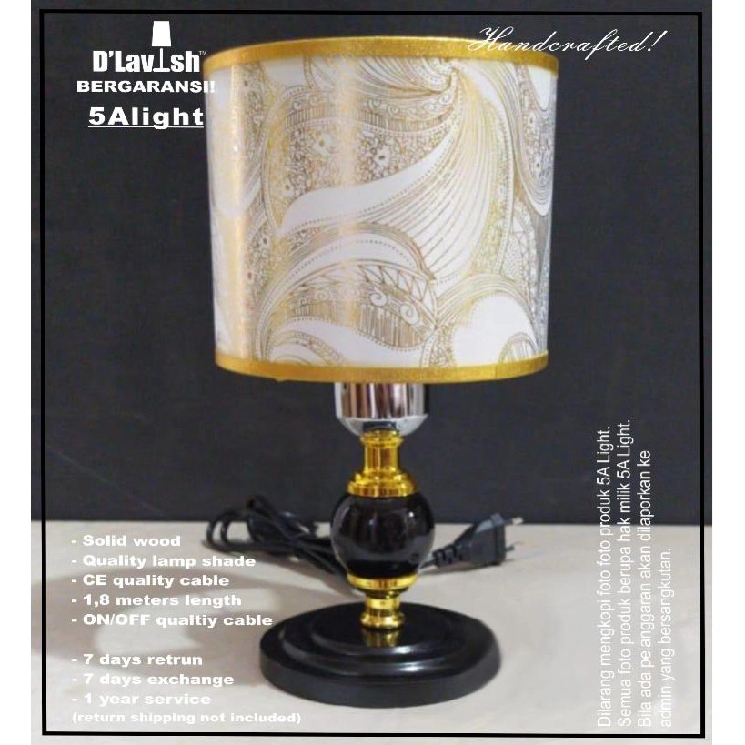 Garnet WOOD Black PG - Lampu Meja Hias/Tidur/Nakas