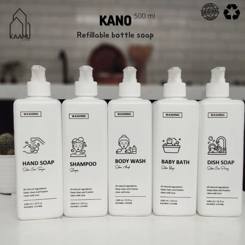 KAAMU LIVING - KANO | Kotak HDPE botol refill dispenser sabun cair putih 500ml estetik - refillable soap dispenser white aesthetic 500 ml