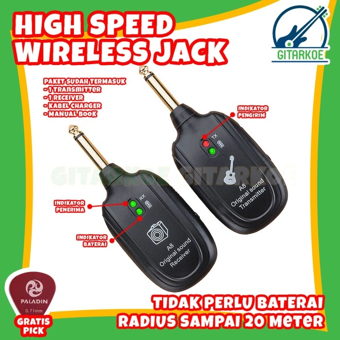 Jack Wireless Gitar & Bass Elektrik Tanpa Kabel Transmitter Receiver