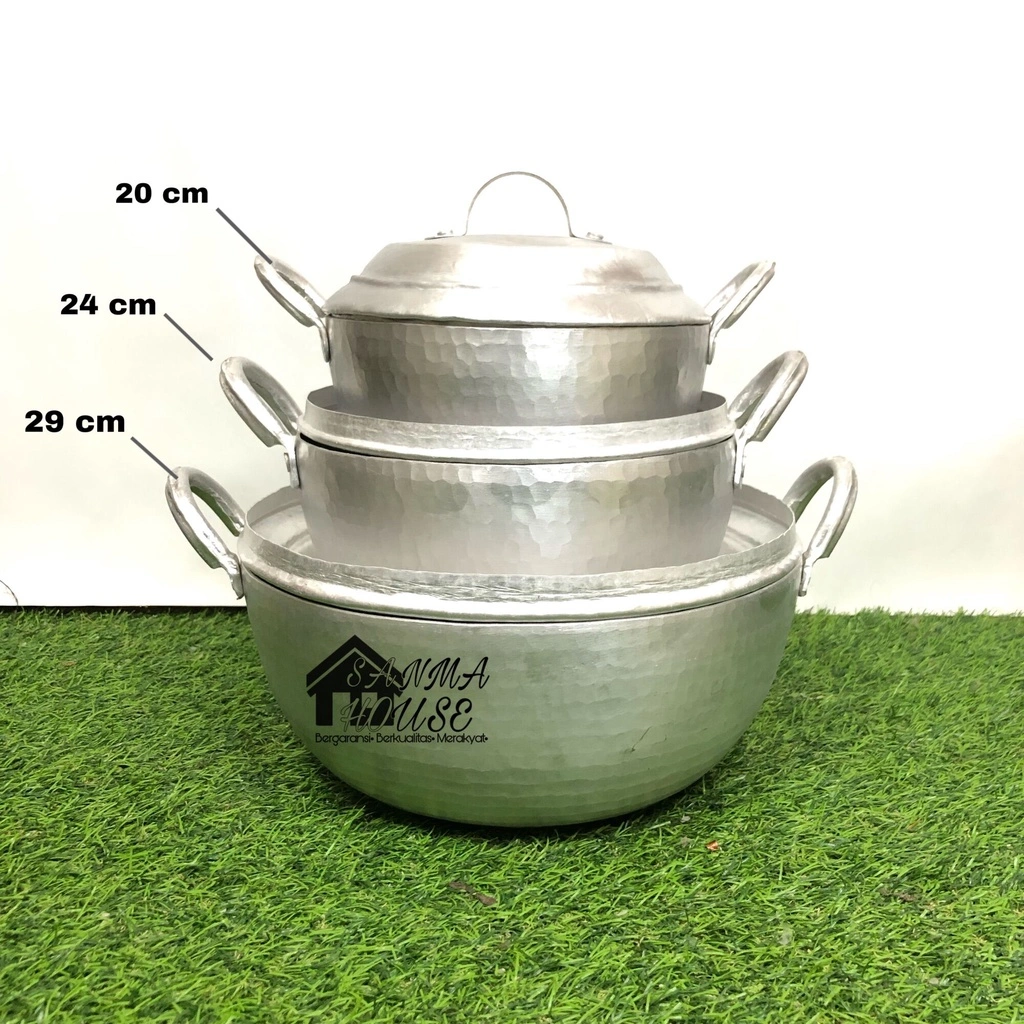 Terlaris : Panci Sayur Satu Set (20,24,28) cm  Penggorengan Anti Lengket Alumunium Aloy Garut
