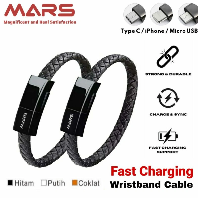MARS TuReMi KM-05 Kabel Data Charger Type C / iPhone / Micro USB Gelang Quick Charge up to 2.4A