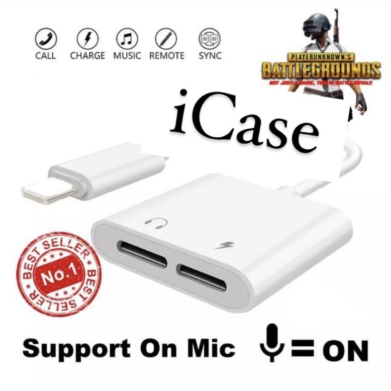 4in1 Splitter Handsfree Dual Ligtning 2in1 Converter Iigtning 7 8 X XS 12 Sambungan Audio + Charger
