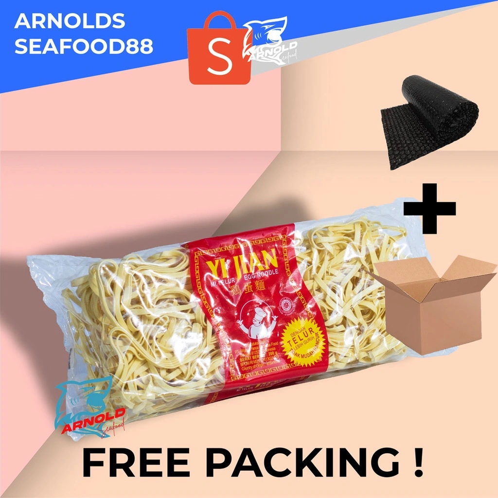 Mie Telur Yi Jian 200 gram / Mie Kering Telor Yijian Packing Menggunakan Dus dan Bubblewrap Tebal