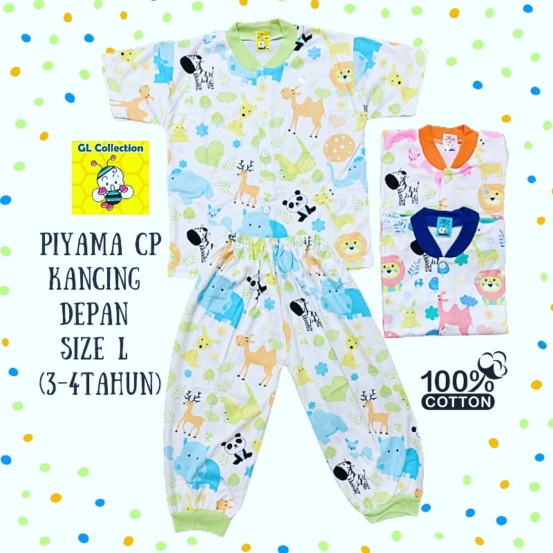 OBRAL!PIYAMA ANAK CP KAOS PENDEK CELANA PANJANG SIZE L 3-4 TAHUN PRINT ANIMAL 100%KATUN HALUS