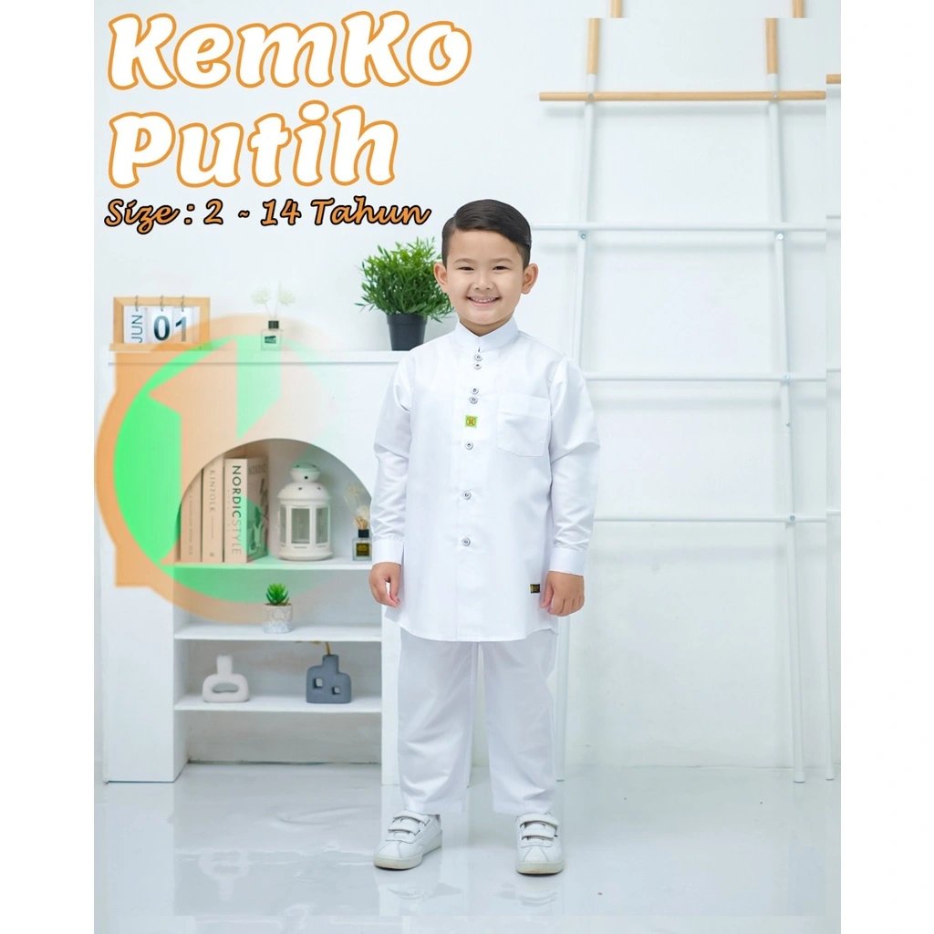 KEMEJA KOKO PUTIH ANAK | KEMKO PUTIH BY KHALID FASHION (2-14TH)