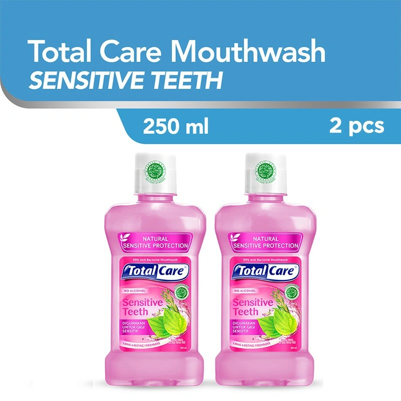 Total Care Mouthwash Sensitive Teeth 250ml (2pcs) - Obat Kumur  Antiseptik untuk Gigi Sensitif Halal Tanpa Alkohol isi 2 (Exp : 01.2027)