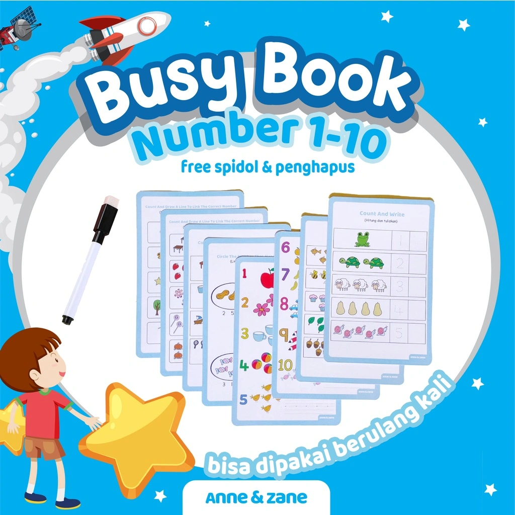 Busy Book Series Number 1-10 / Busy Book / Wipe and Clean / Aktivitas / Mainan Edukasi / PAUD