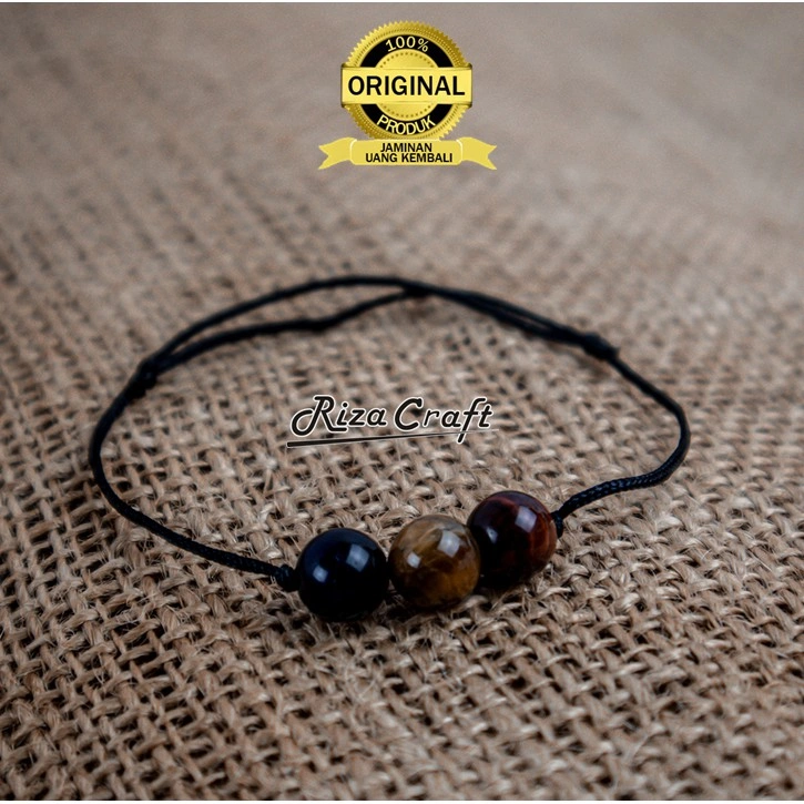 Gelang Vintage Pria Wanita Keren Tali Prusik Hitam Simple Batu Akik Red Blue Yellow Tiger Eye Merah Biru Kuning ASLI Alam Natural Original Cowok Cewek  by Rizacraft