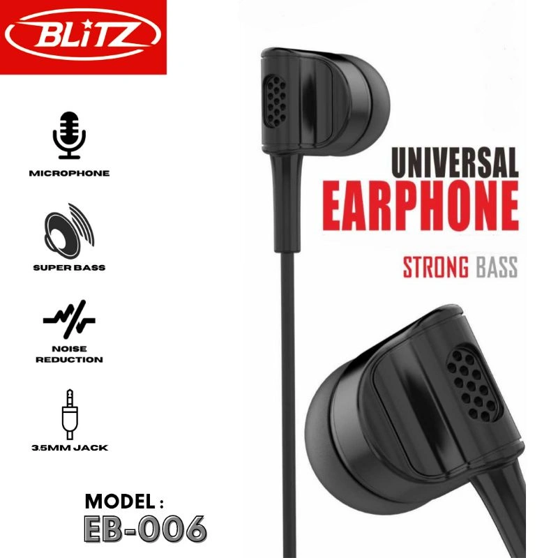 MARS BLiTZ Earphone EB-006 Extra Bass Aux 3.5mm Stereo Handsfree + Microphone