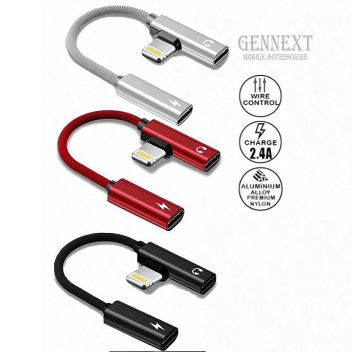 Gennext Audio Splitter Iphone Charger Charging & Music Adapter Lightning To Lightning 2in1 Cable Earphone Converter Headphone Aux