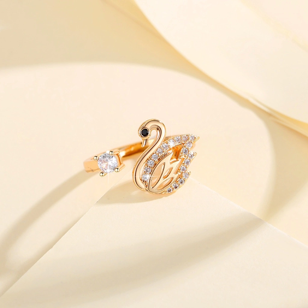 Lanme Jewelry Cincin Wanita Angsa Titanium Anti Karat Permata Emas Stainless Steel Berlian Kawin Zirkon Fashion Wanita Rings Y538