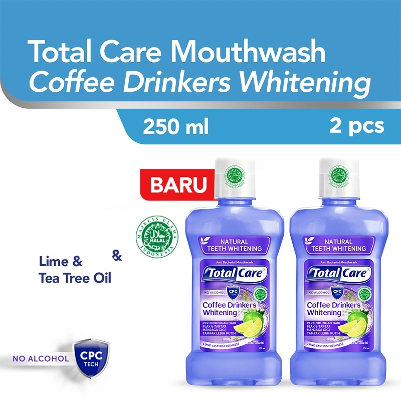 Total Care Mouthwash Coffee Drinker Whitening 250ml (2pcs) - Obat Kumur  Antiseptik untuk Memutihkan Gigi Halal Tanpa Alkohol isi 2 (Exp : 10.2026)
