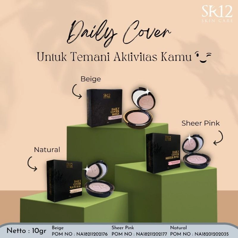 DAILY COVER NATURAL SR12 BEDAK PADAT +SPF 15 ANTI UV AWET TAHAN LAMA RINGAN GAK MUDAH LUNTUR BPOM