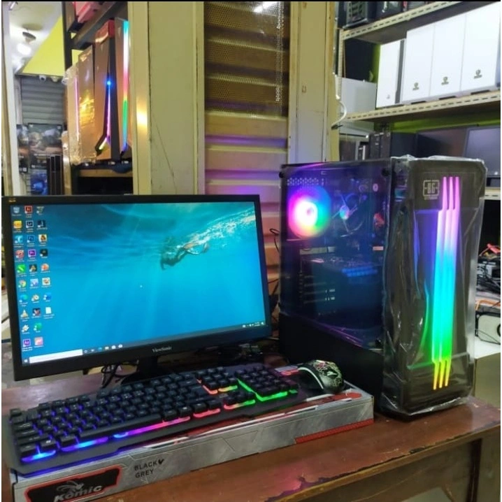 PC GAMING core I7 RAM 16GB SSD+ HDD 500 LED 19 lengkap