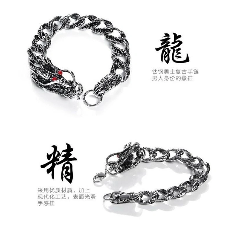 Gelang Tangan TITANIUM model Vikings Game of Thrones Punk Dragon Red Eye anti karat