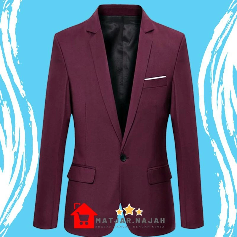 Jas Formal Pria Burgundy List Suit Blazer Pria Maroon List MATJAR NAJAH