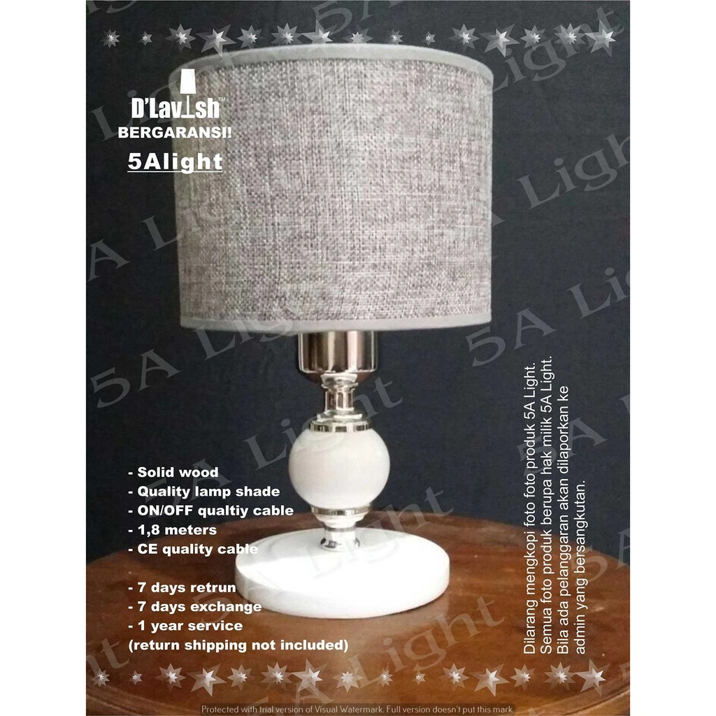 Garnet WOOD Minimalis Abu - Lampu Meja Hias Minimali/Nakas/Tidur