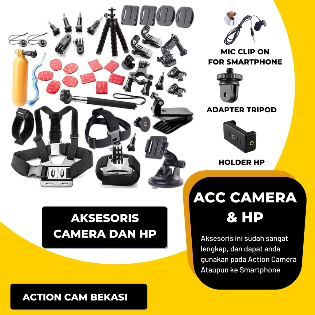 Aksesoris Lengkap Go Pro / Motovlog HP / Mounting HP / Body Chest Strap Handphone / Tali Dada Kamera / Vlog Dengan Smartphone / Vlogging Set / Action Camera / Xiaomi Yi / Yicam / Yi Cam / Bpro / Brica / Sjcam / Ezviz / Bcare / B-Pro / Sbox / Action Cam