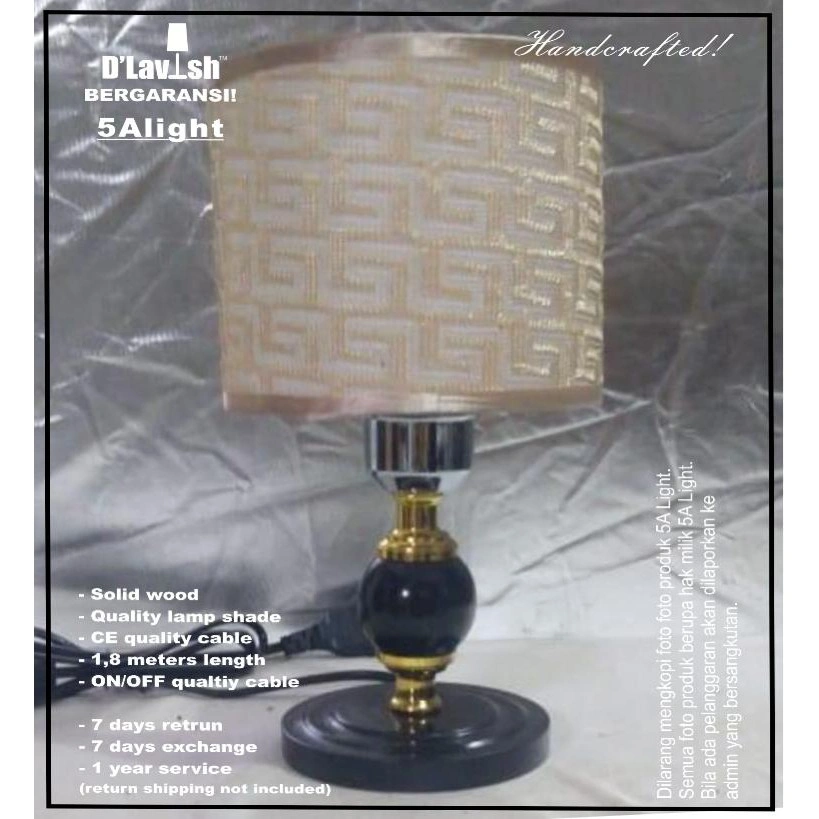 Garnet WOOD Black - Lampu Meja Hias Nakas/Lampu Tidur/Lampu Malam