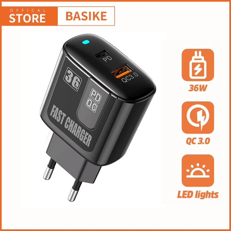 (HOT)BASIKE Charger iPhone Fast Charging 36W Type C USB for Samsung Xiaomi OPPO Universal Mini murah