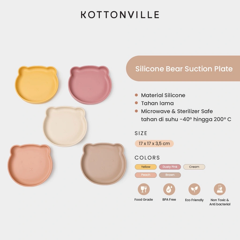 Kottonville - Tempat Makan Piring Anak Bayi Silicone Bear Suction Plate Laki-Laki dan Perempuan
