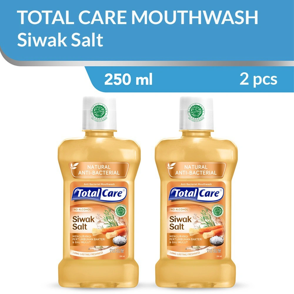 Total Care Mouthwash Siwak Salt 250ml (2pcs) - Obat Kumur Antiseptik Rasa Siwak Segar Halal Tanpa Alkohol isi 2 - EXP : 09.28