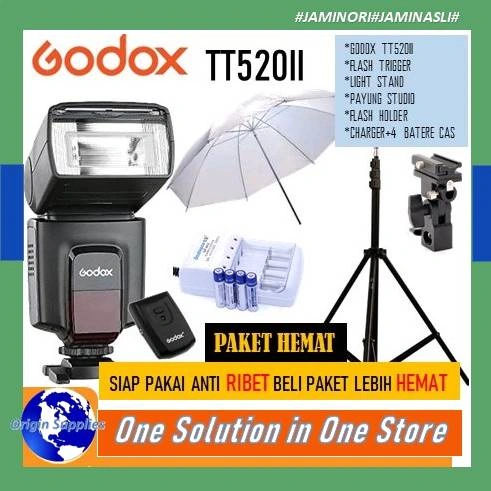 Paket Lampu Studio Flash Godox TT520II TT 520 II + Payung Payung Studio + Light stand
