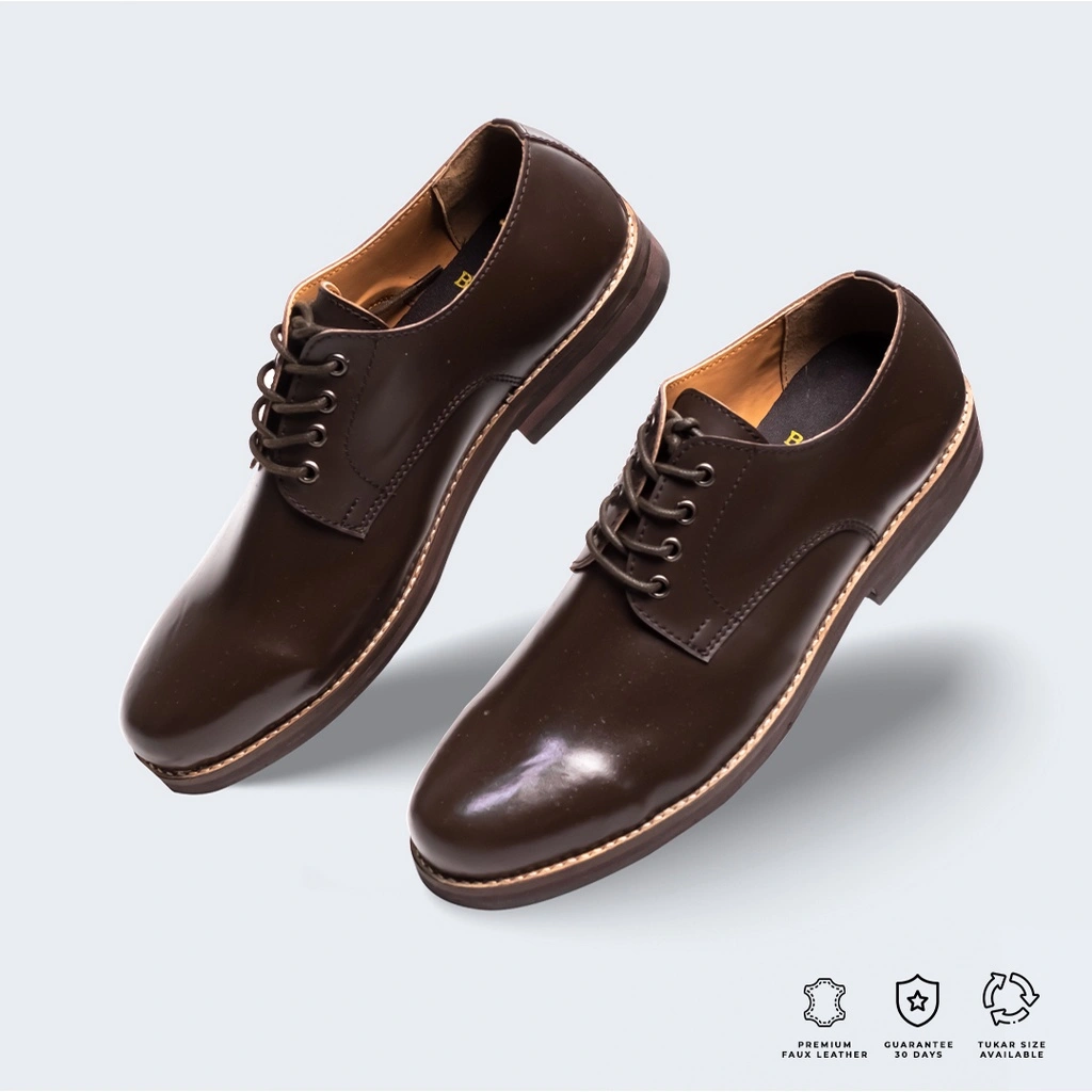 Brygan Craftmanship - Sepatu Kerja Oxford Pantofel Casual Formal Pria Sanada Derby Coklat Tua