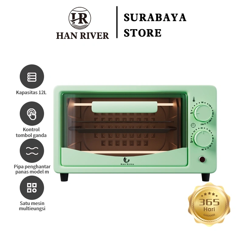 HAN RIVER Oven listrik 12L Operasi rotasi Electric oven Kue multi-fungsi kontrol suhu waktu Roti