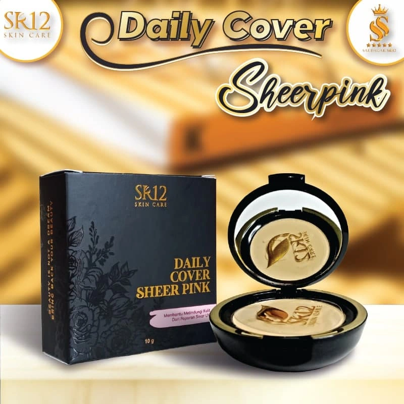 BEDAK PADAT SR12 DAILY COVER SHEER PINK / BERSPF 15 / TAHAN LAMA / MENUTUPI JERAWAT & FLEK HITAM