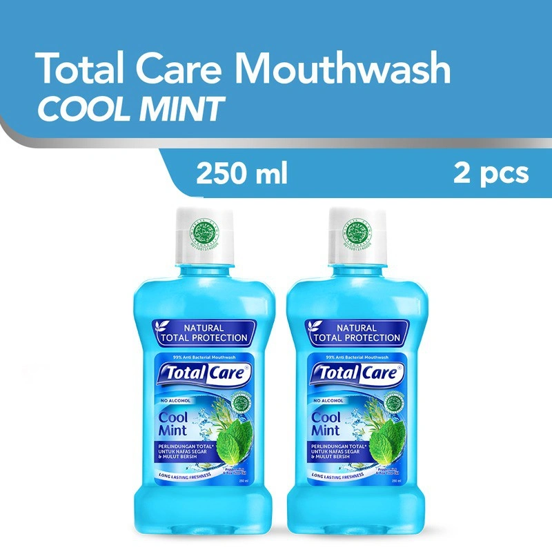 Total Care Mouthwash Cool Mint 250ml (2pcs) - Obat Kumur Antiseptik Dingin Segar Halal Tanpa Alkohol isi 2 (Exp : 05.2028)