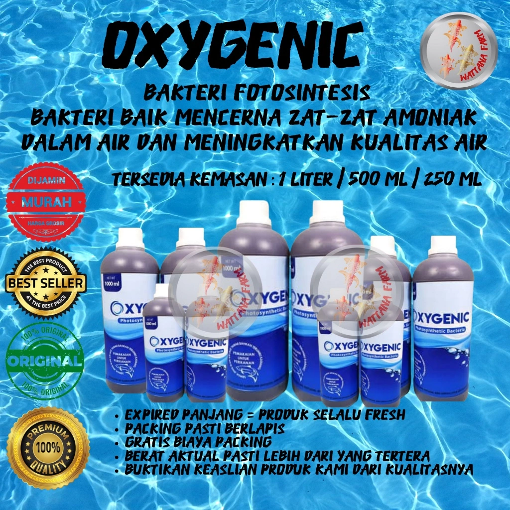 OXYGENIC 1 Liter / 500 ml / 250 ml Probiotik / Bacteri Starter / Penjernih Aquarium / Kolam / Tank / Palud menjaga kesehatan ikan dan merawat air