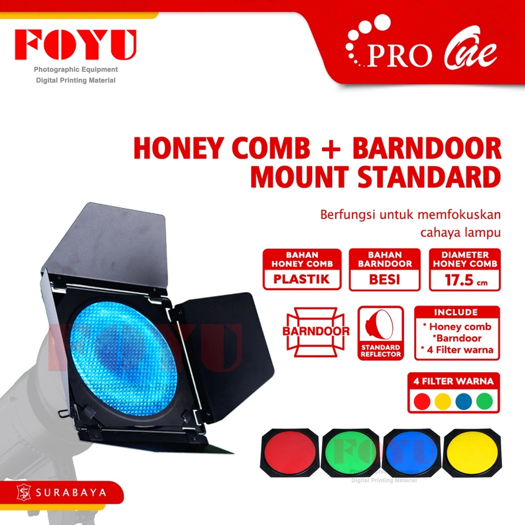 Pro One Honey Comb Grid Filter Warna Barndoor Set for Studio Flash Standard