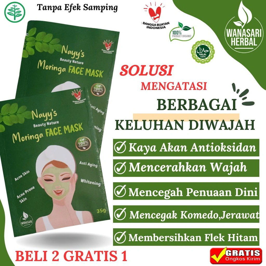 MASKER WAJAH ORGANIK DAUN KELOR AztiQueen Masker Nutrisi wajah Moringa Leaf Mask (Daun Kelor) organic mask for acne scars masker bioaqua masker komedo masker jerawat dan bekas jerawat  bruntusan masker wajah bpom masker wajah green tea masker wajah organi
