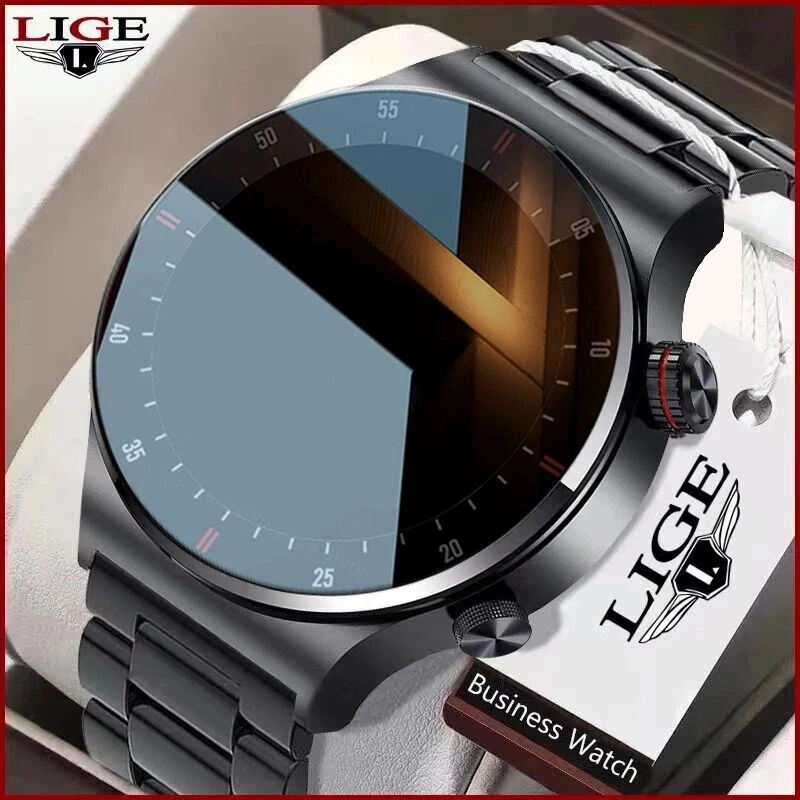 LIGE Jam Tangan Pintar Pria Panggilan Bluetooth Sentuh Penuh Jam Tangan Olahraga EKG Pelacak Kesehatan Jam Tangan Pintar Pria Tahan Air untuk Android Ios