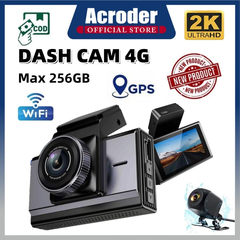 Acroder 2K Dashcam Mobil 4G Dual Lens WIFI GPS Remote Live Check on Phone G-sensor Parking Monitors
