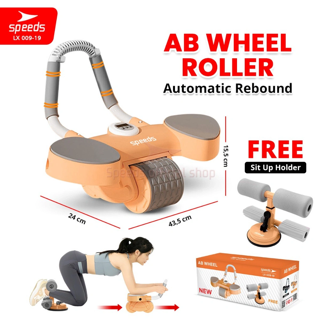 SPEEDS Ab Wheel 2in1 Ab Roller Wheels Plank Trainer Abdominal Core Roller Alat Push Up Sit Up Stand Bar Automatic Rebound Gym 009-19 ORANGE
