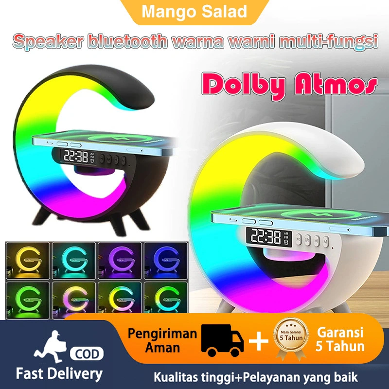 Speaker Bluetooth Kuat dengan Pengisian Nirkabel Tampilan Jam LED Bass  RGB  Lampu Meja Multifunctional Speaker Bluetooth LED Ambient Light/pengisian cepat untuk iphone/jam alarm speaker 15w Wireless Charger Smart Home